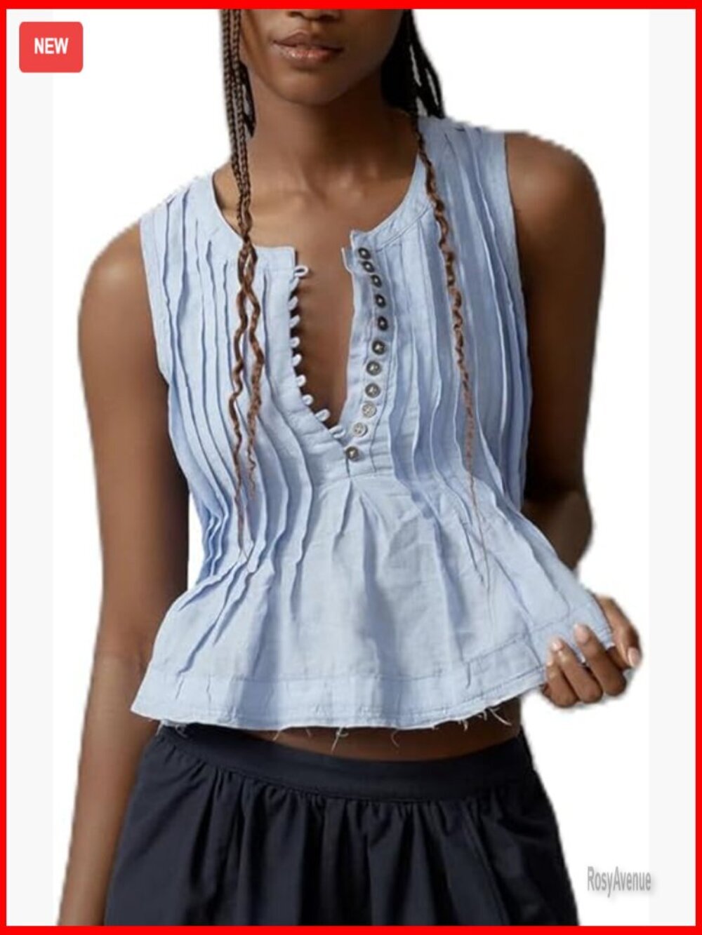 Linen Pleated Tank Top Button Front Babydoll Sleeveless Ruffle Peplum Blouse